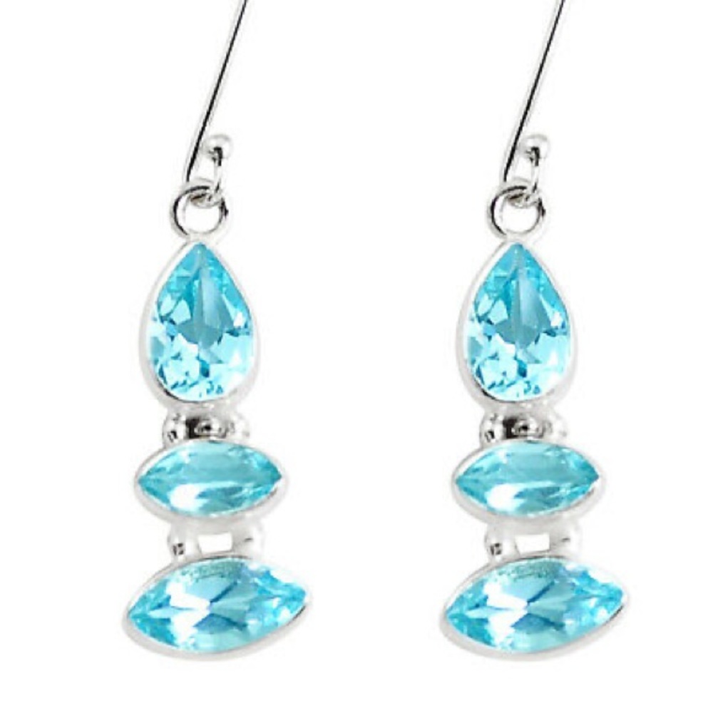 NEW!Genuine blue topaz Sterling dangle earring pierced - Picture 5 of 7